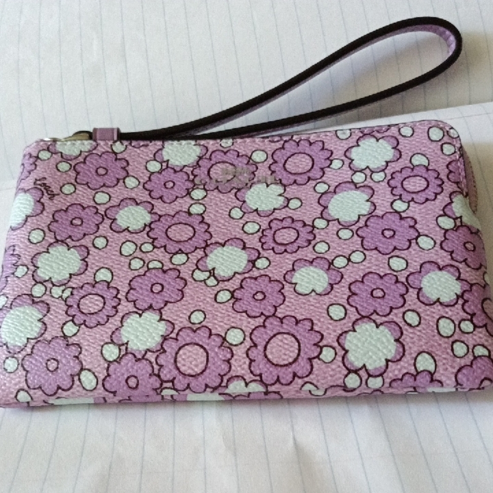 Coach Floral Wristlet Clutch - Pink and White